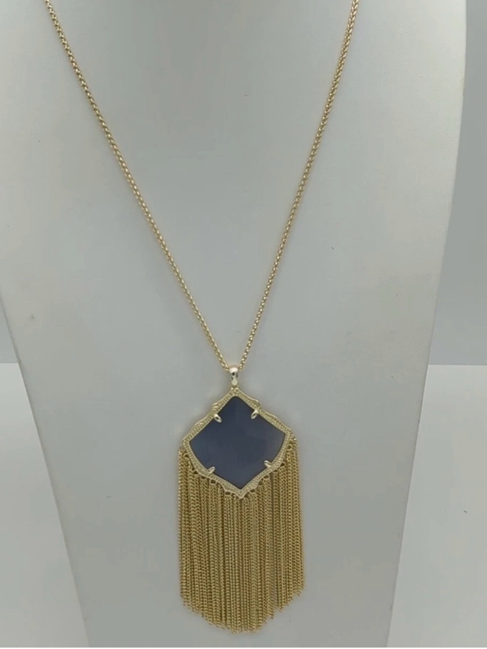 Kendra Scott Gold Tassel Necklace with Blue Pendant